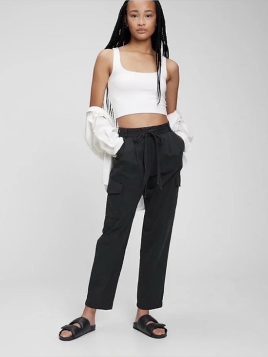 GAP Pants - GAP High Rise Pleated Cargo Trousers 100% Cotton Moonless Night Utility